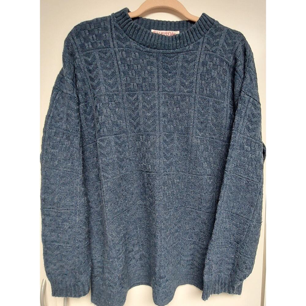 Vintage 80'-90's Clifton Place Knits Ltd Oversized Geometric Knit Blue Sweater